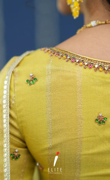 Pearl Tissue Halfsaree Yellow Half Sarees