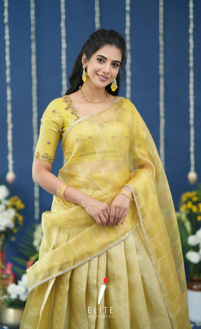 Pearl Tissue Halfsaree Yellow Half Sarees