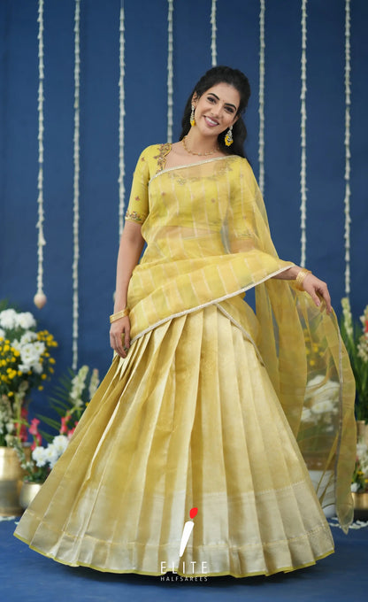 Pearl Tissue Halfsaree Yellow Half Sarees