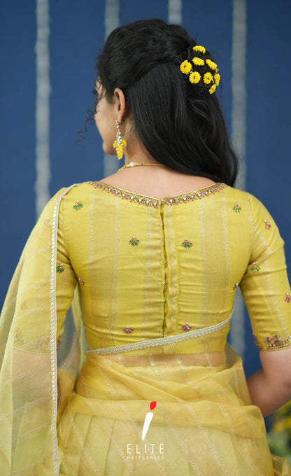 Pearl Tissue Halfsaree Yellow Half Sarees