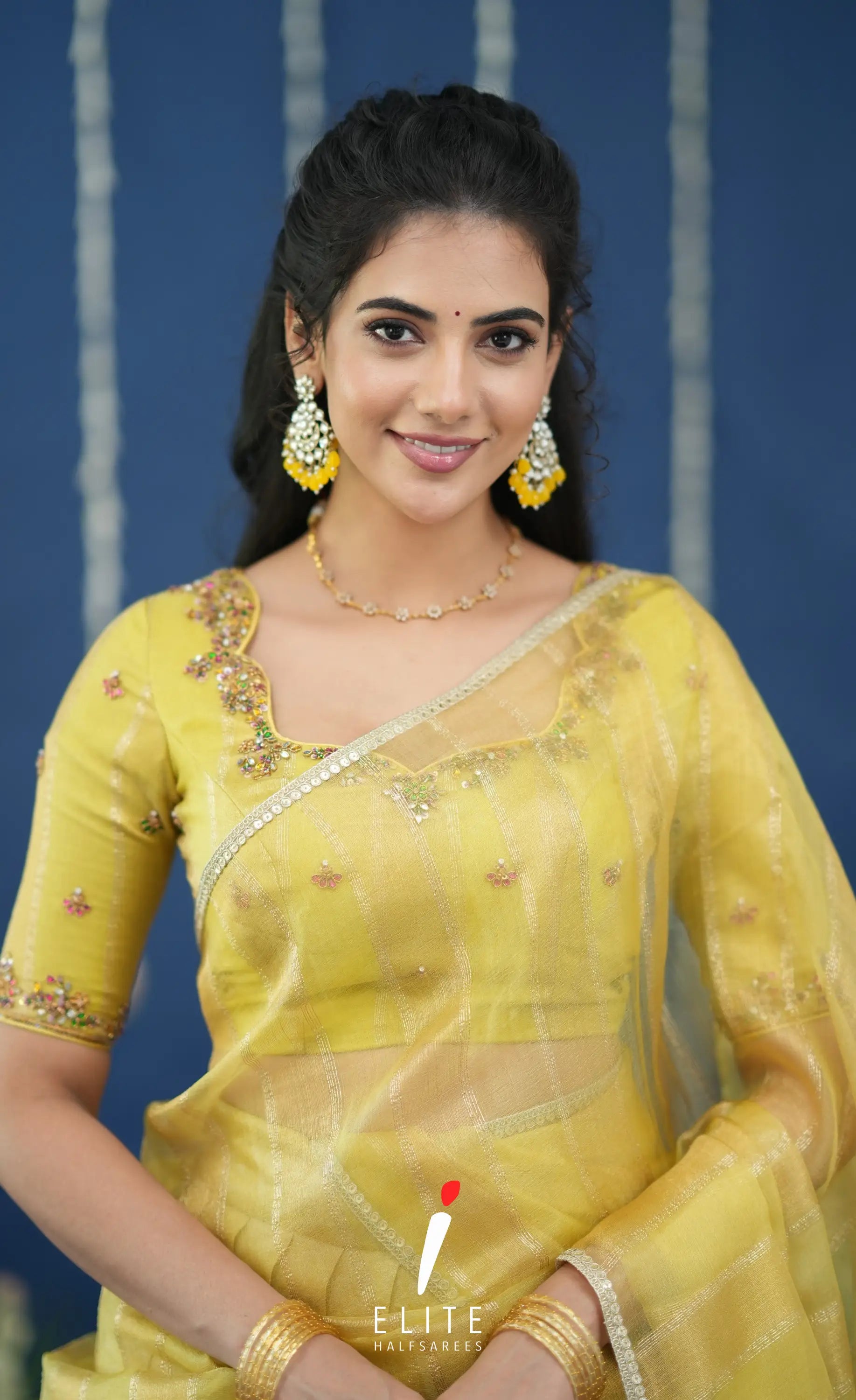 Pearl Tissue Halfsaree Yellow Half Sarees