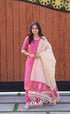 Pink and Cream Silk Cotton Salwar - salwar