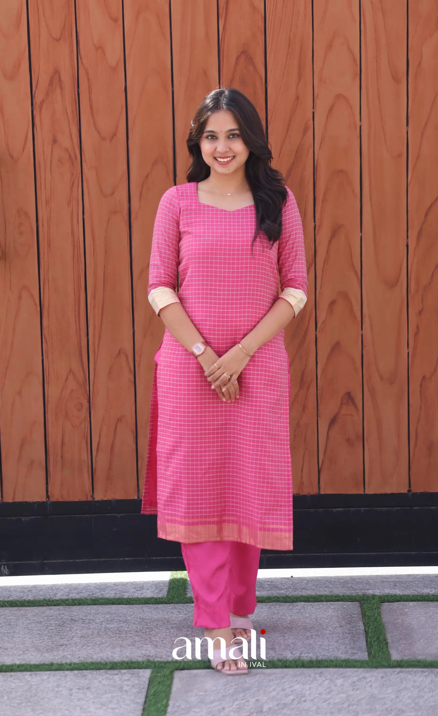 Pink and Cream Silk Cotton Salwar - salwar