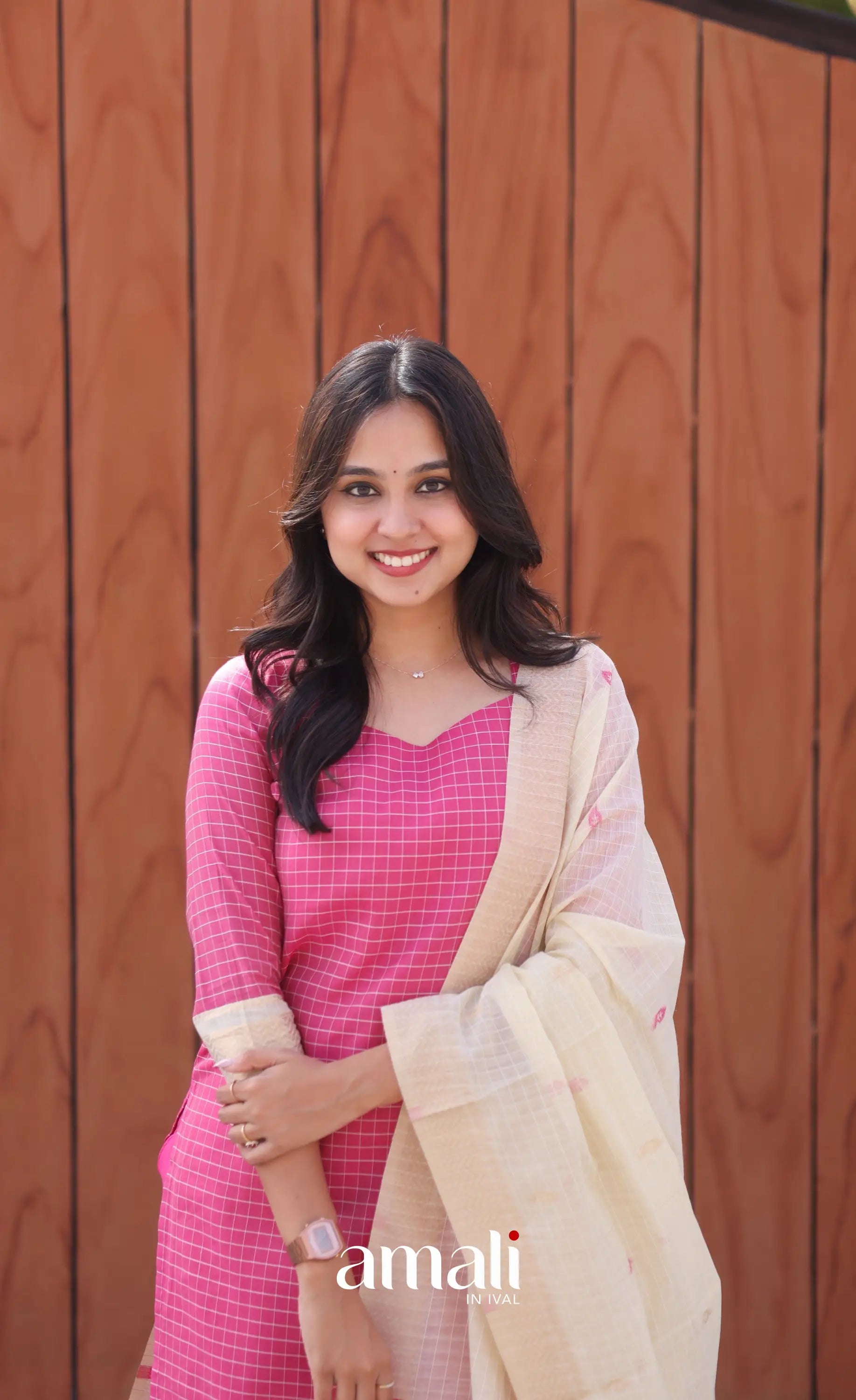 Pink and Cream Silk Cotton Salwar - salwar