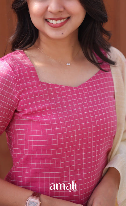 Pink and Cream Silk Cotton Salwar - salwar