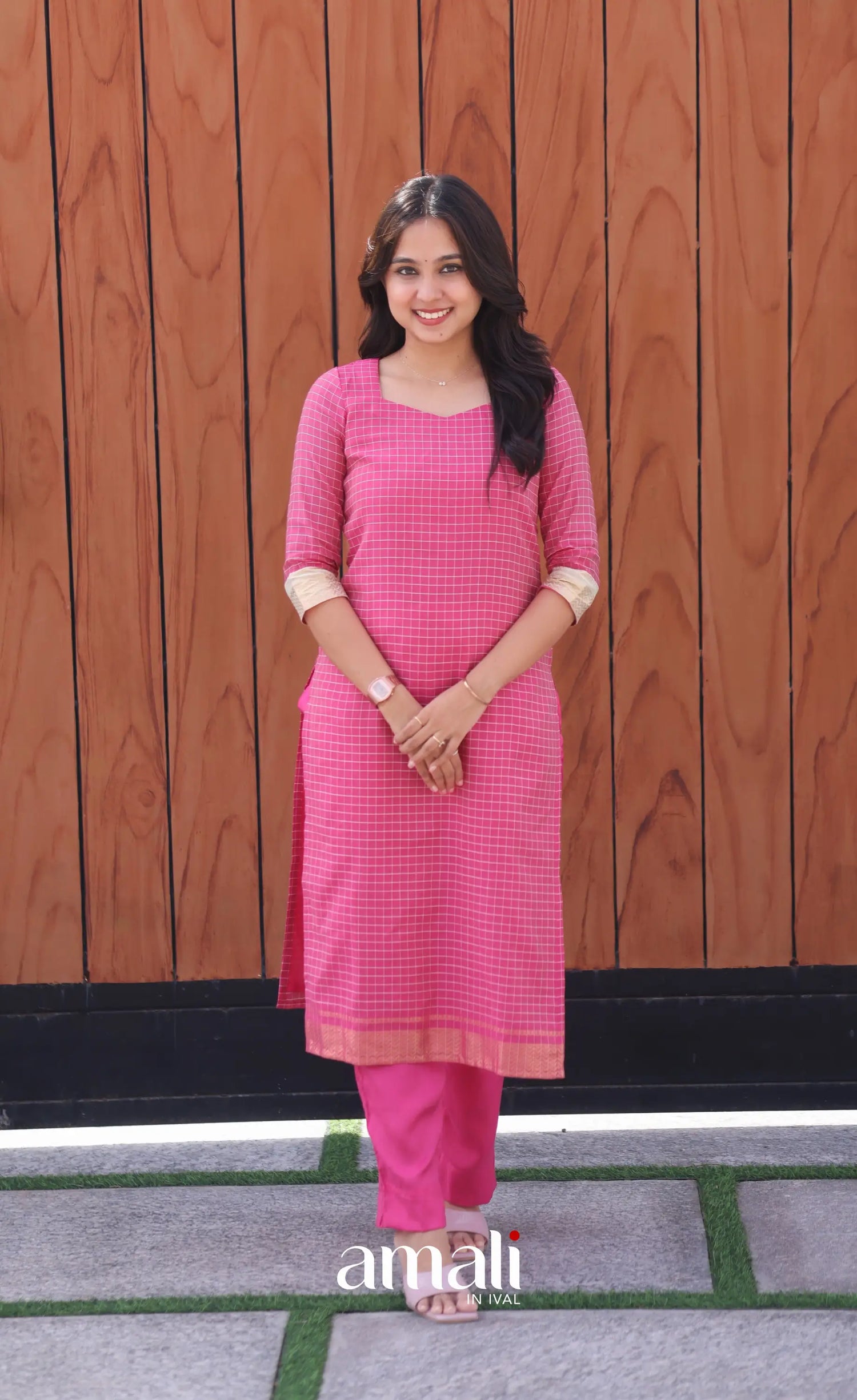 Pink and Cream Silk Cotton Salwar - salwar