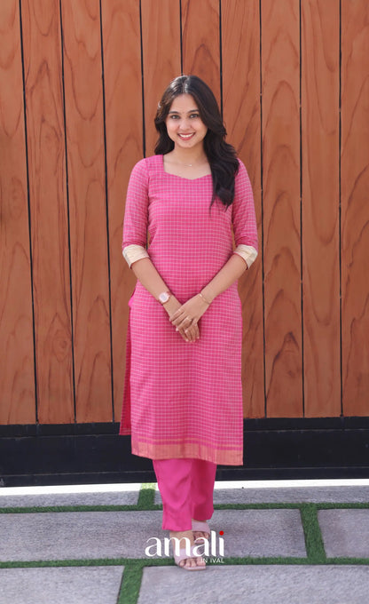 Pink and Cream Silk Cotton Salwar - salwar