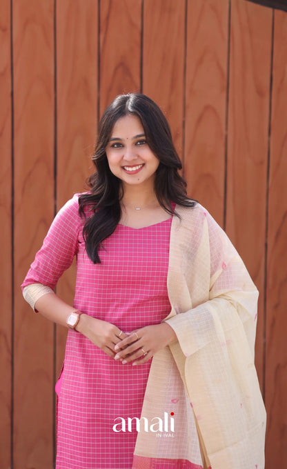 Pink and Cream Silk Cotton Salwar - salwar