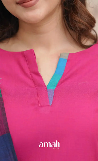 Pink and Multi Coloured Checks A-Line Salwar Set salwar