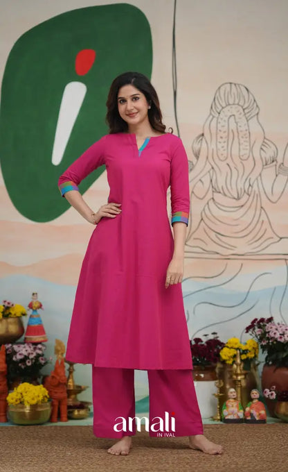 Pink and Multi Coloured Checks A-Line Salwar Set salwar