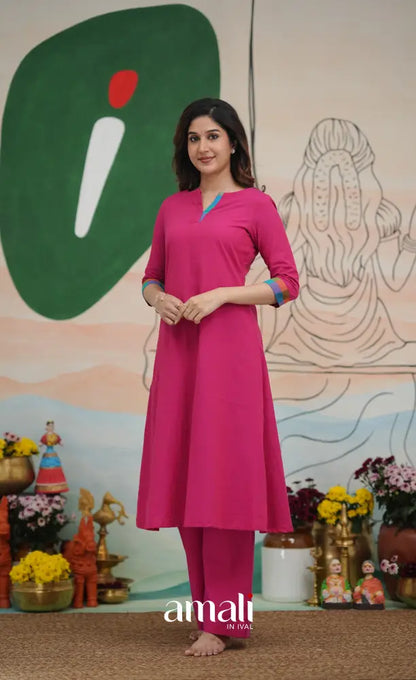 Pink and Multi Coloured Checks A-Line Salwar Set salwar