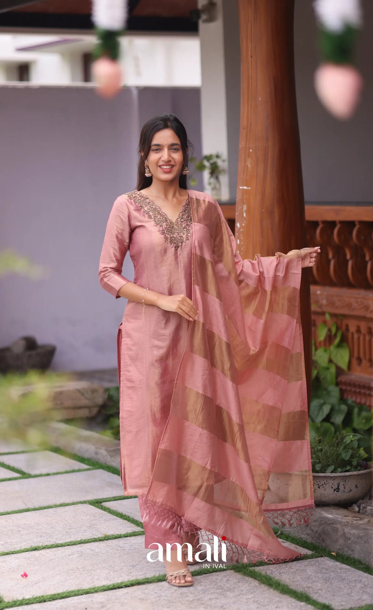 Pink Tissue Blend Salwar Set - salwar
