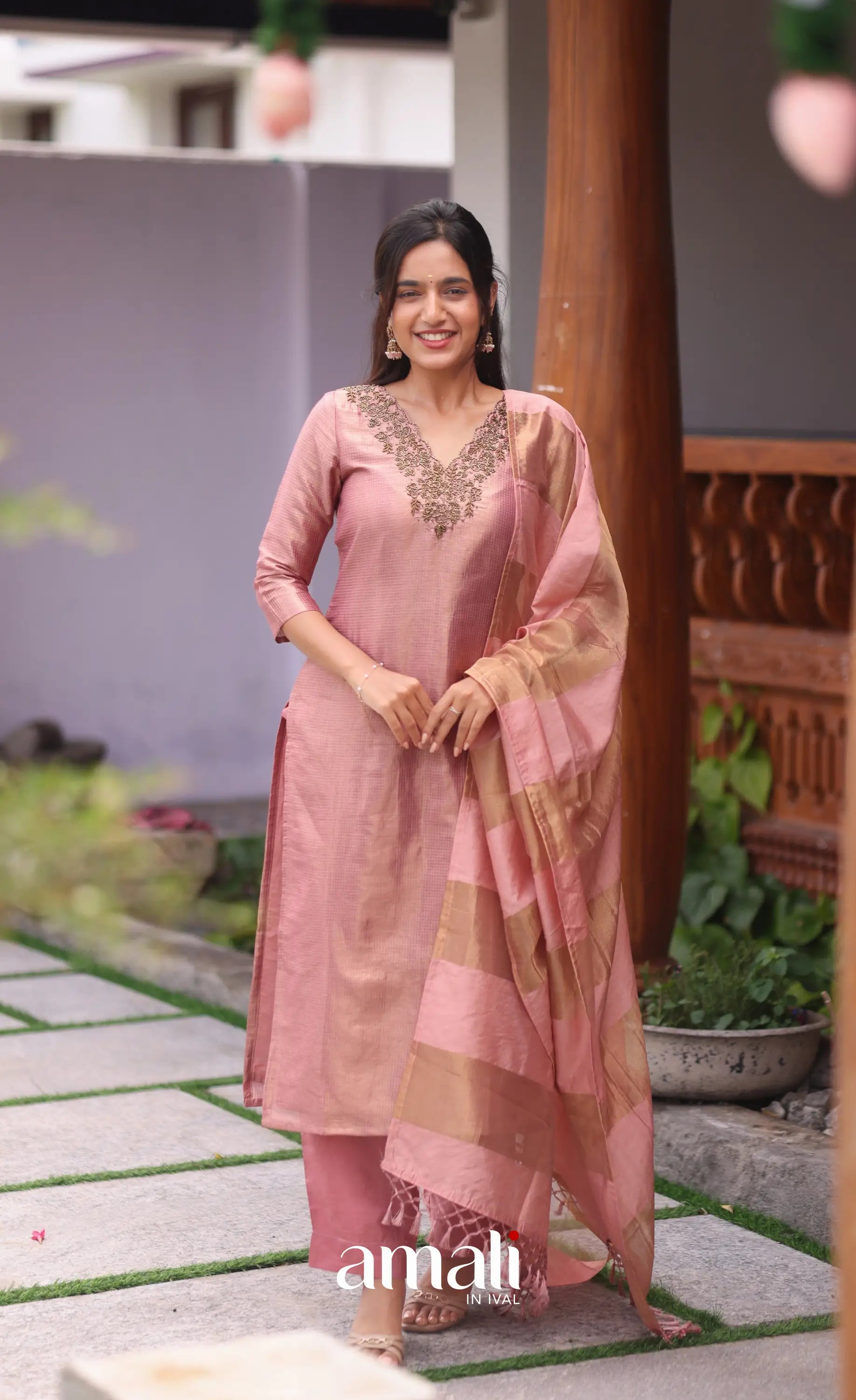 Pink Tissue Blend Salwar Set - salwar