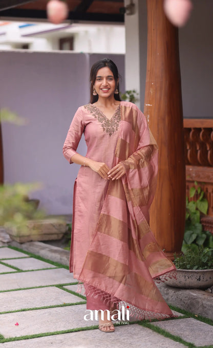 Pink Tissue Blend Salwar Set - salwar