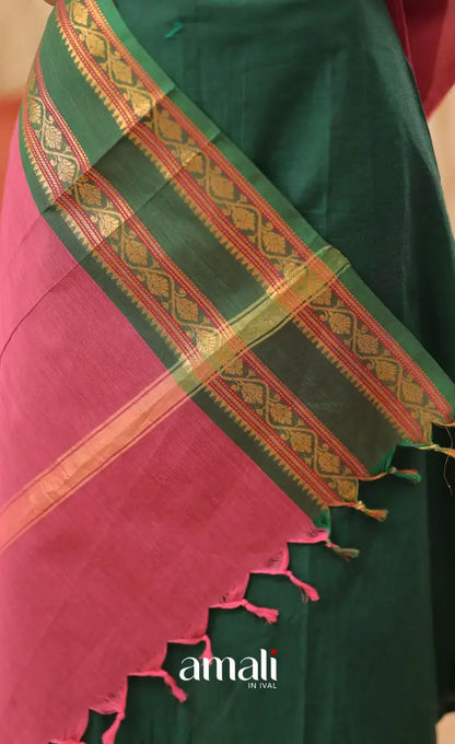 Pink With Bottle Green Chettinad Cotton Dupatta salwar