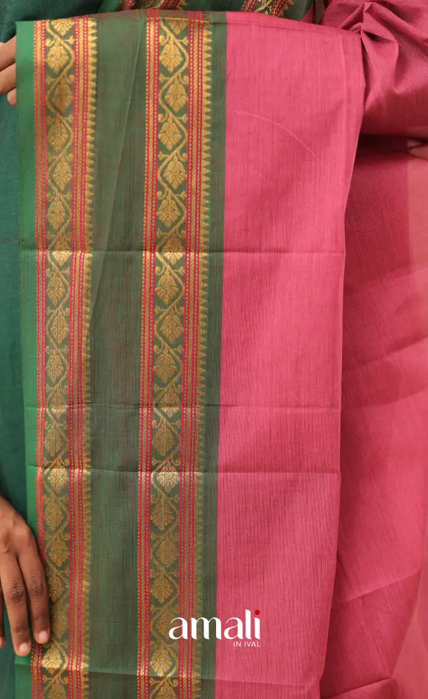 Pink With Bottle Green Chettinad Cotton Dupatta salwar