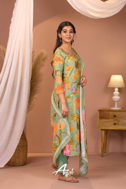 Pista Green And Pink Crepe Salwar Anarkalis