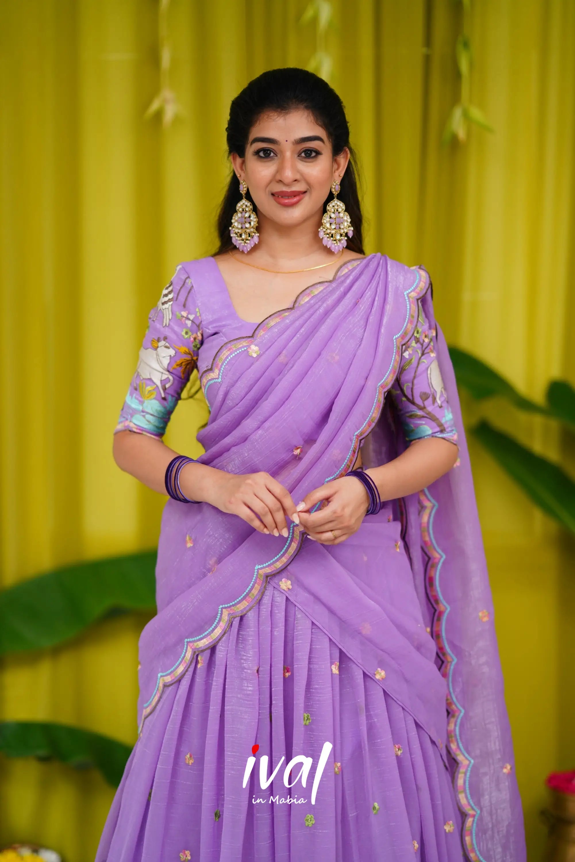 Prachi Metallic Chiffon Half Saree - Lavender Sarees