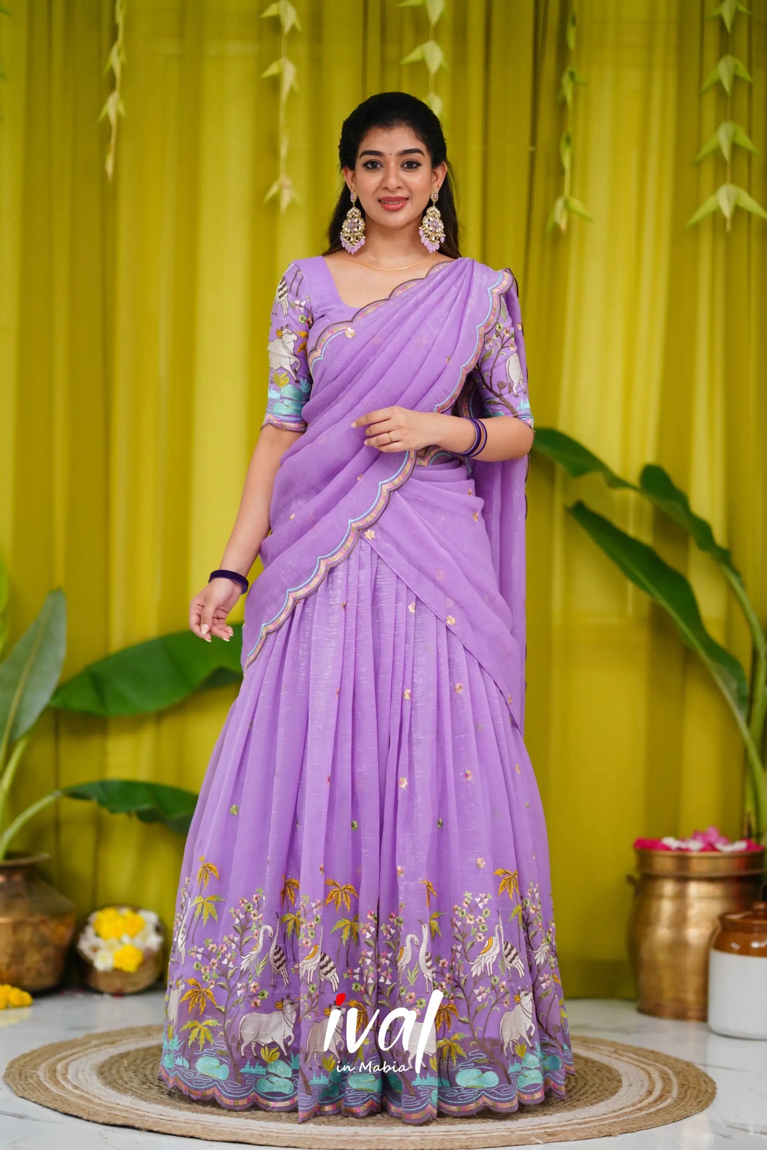 Prachi Metallic Chiffon Half Saree - Lavender Sarees