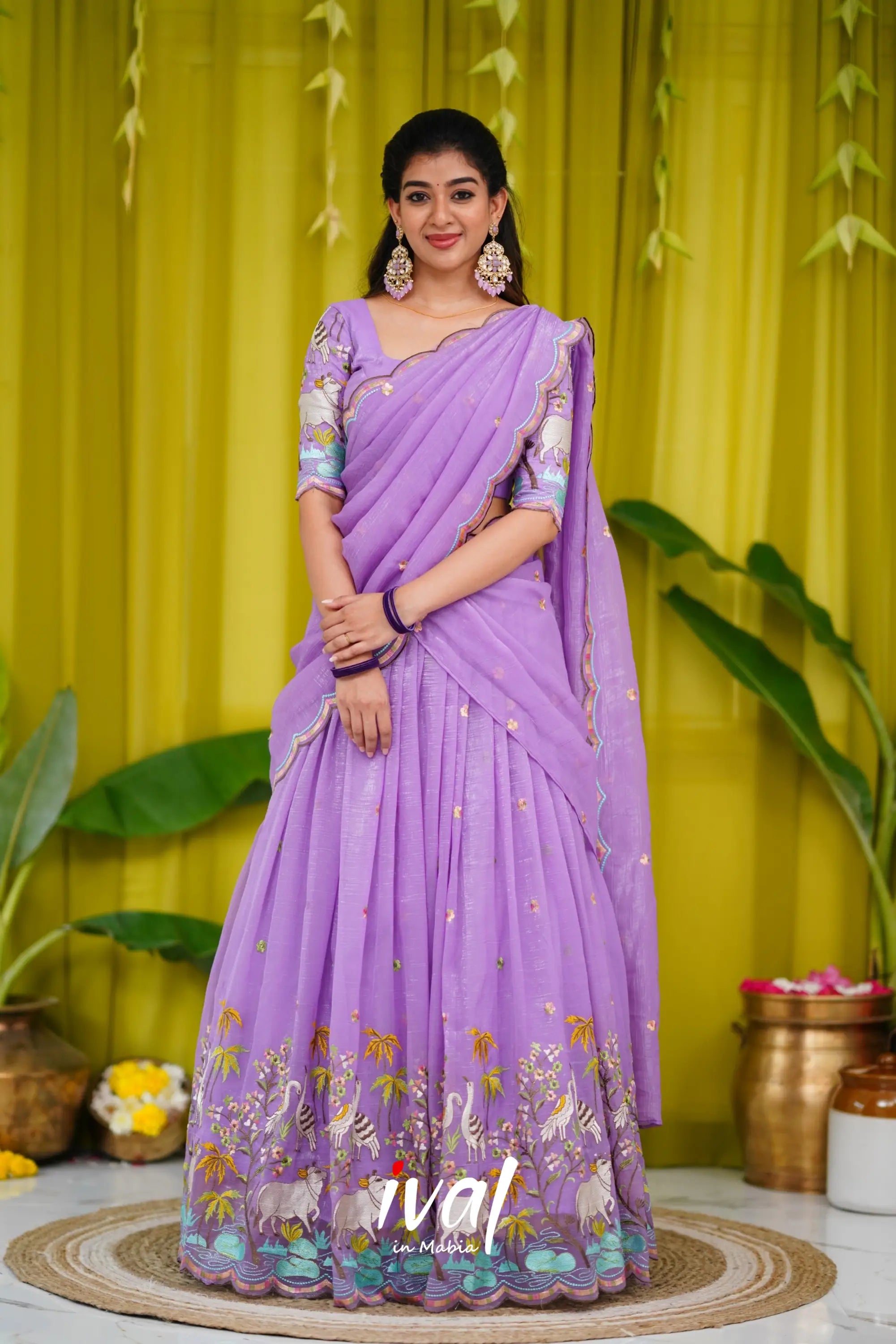 Prachi Metallic Chiffon Half Saree - Lavender Sarees