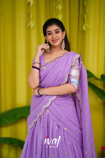 Prachi Metallic Chiffon Half Saree - Lavender Sarees