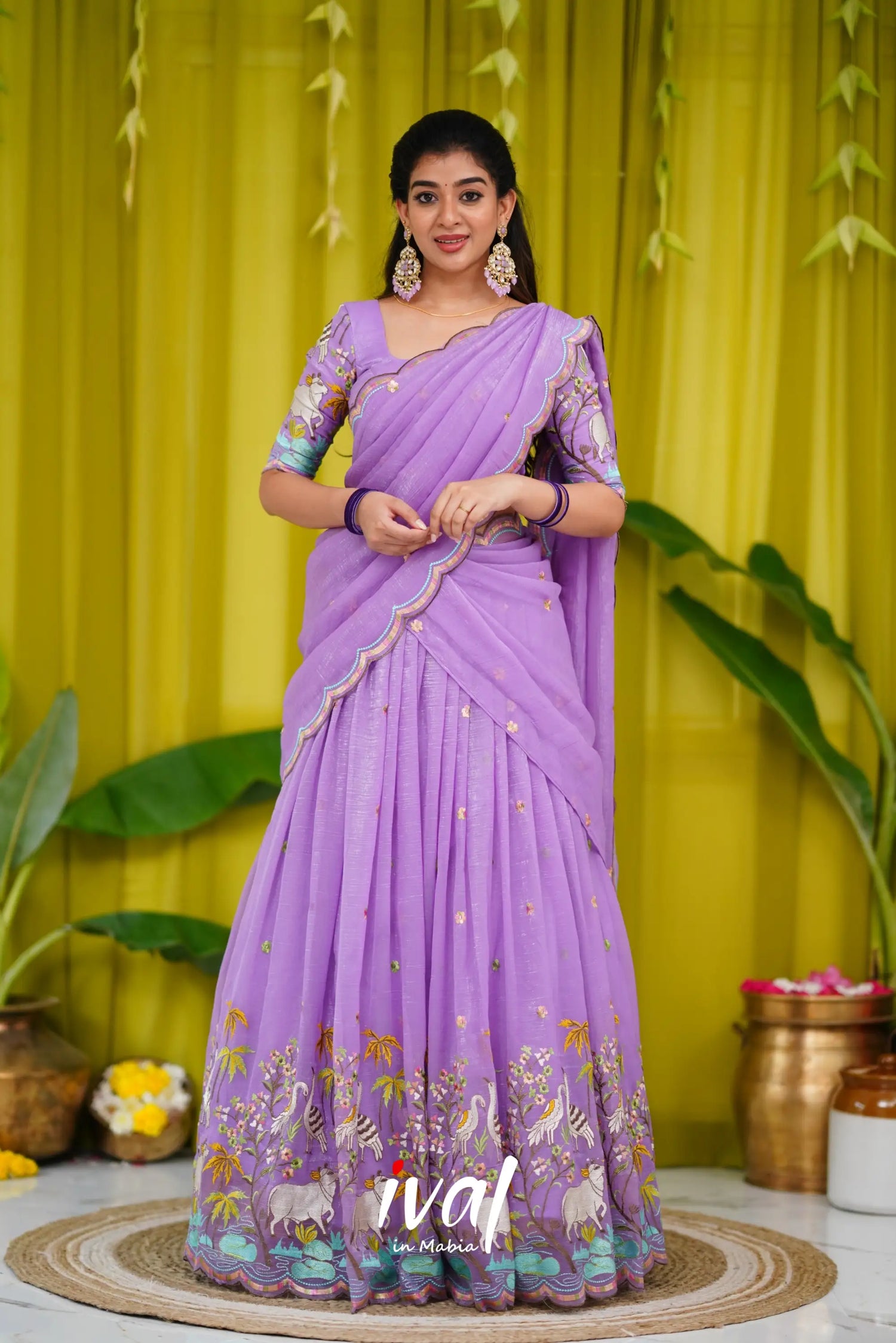 Prachi Metallic Chiffon Half Saree - Lavender Sarees