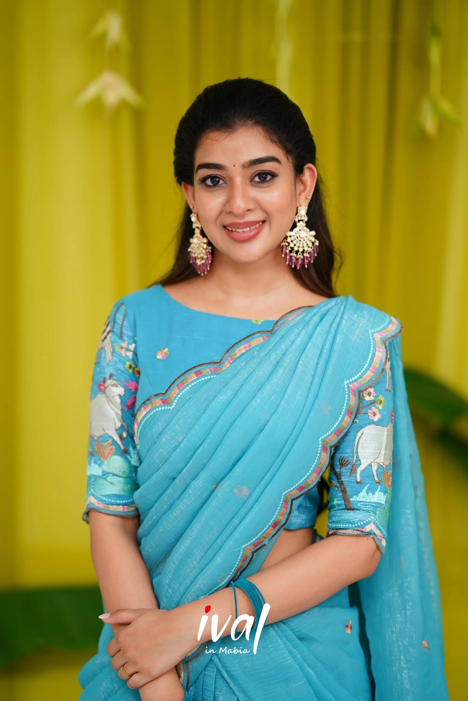 Prachi Metallic Chiffon Half Saree Sky Blue