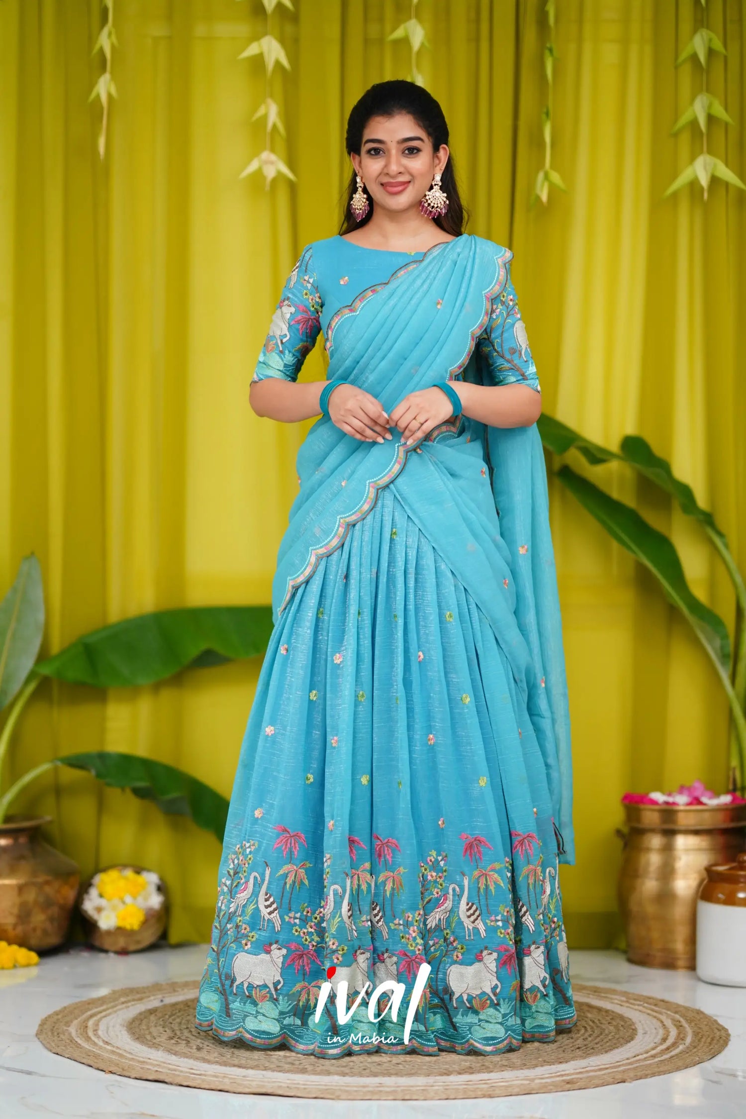 Prachi Metallic Chiffon Half Saree - Sky Blue Sarees