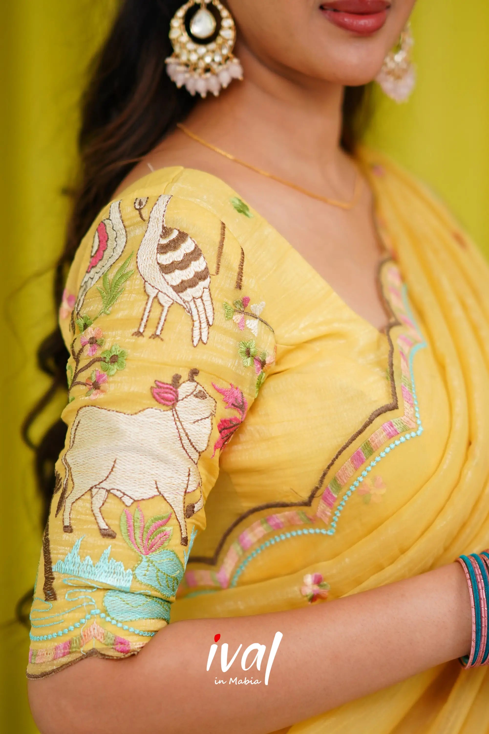 Prachi Metallic Chiffon Half Saree - Yellow Sarees