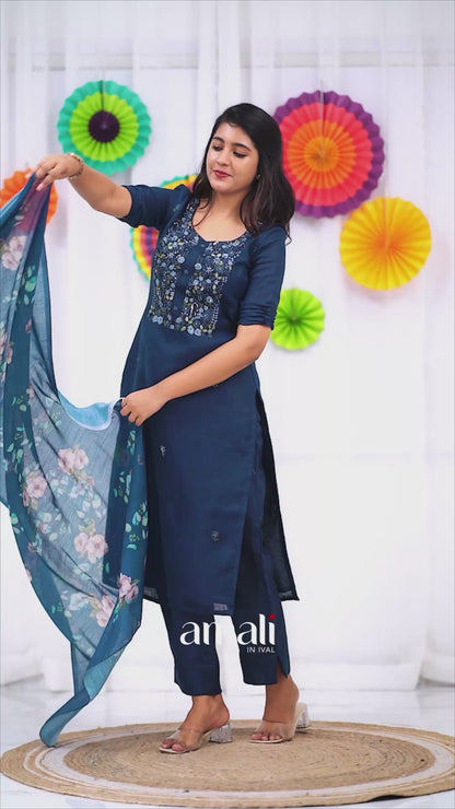 Laila Linen Salwar - Dark Blue