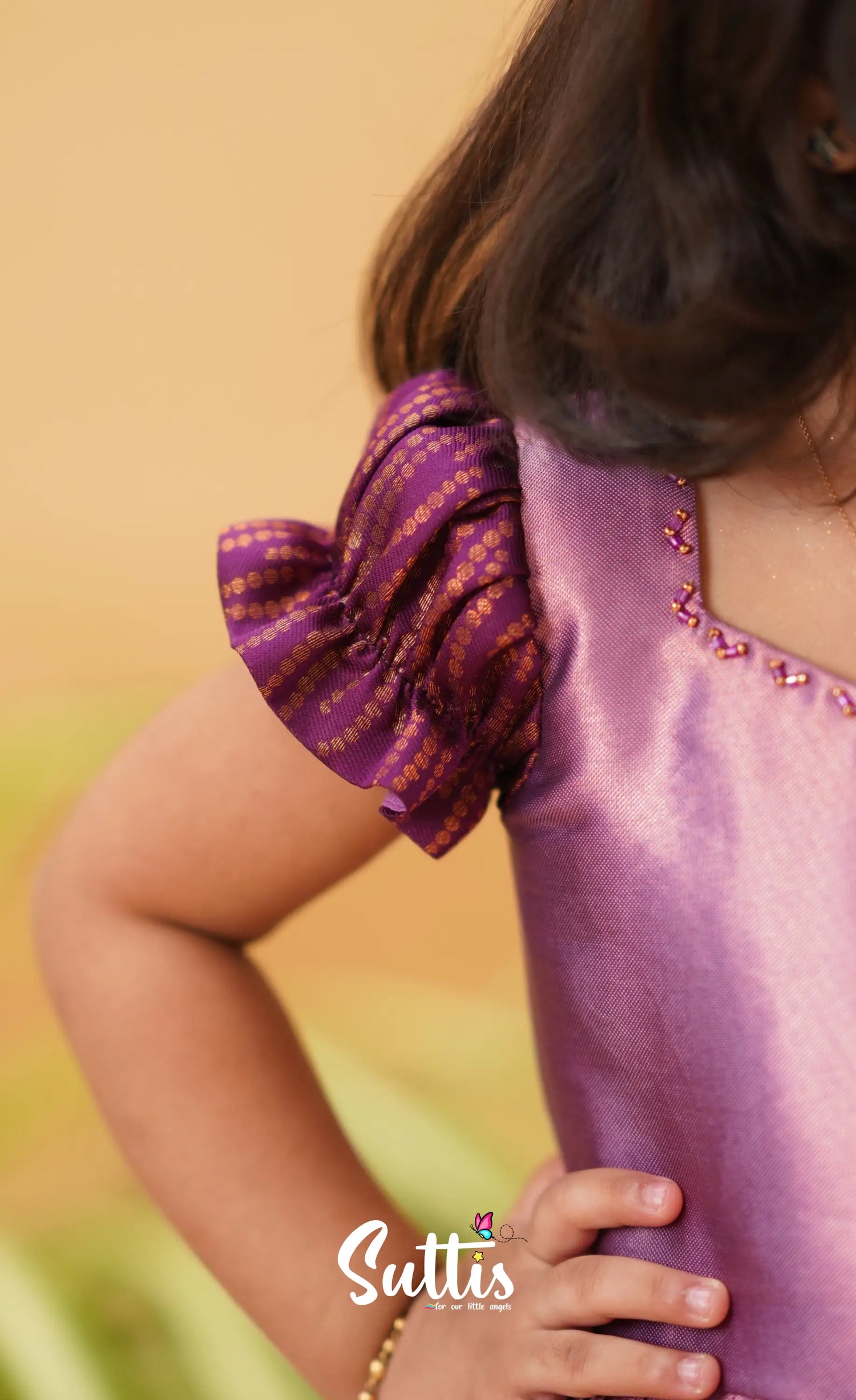 Raaga - Lavender Shade And Purple Tone Blended Silk Frock Kids-Suttis