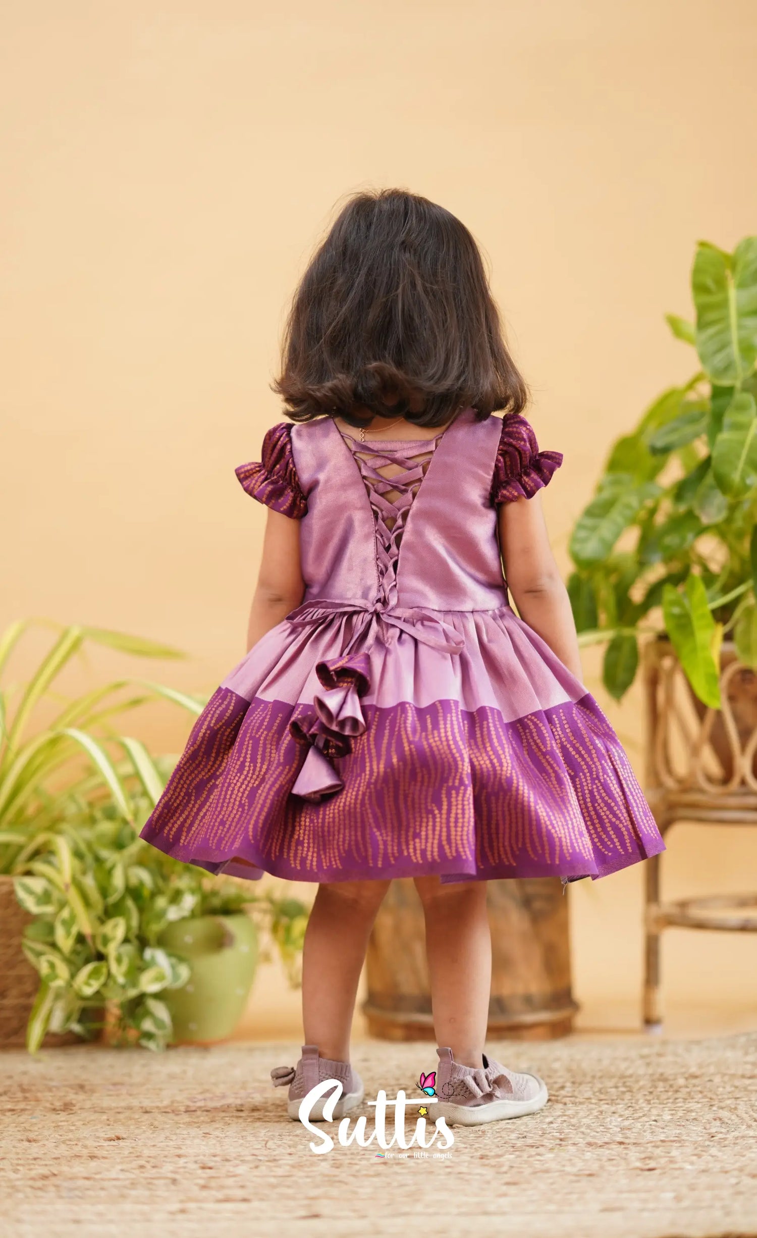 Raaga - Lavender Shade And Purple Tone Blended Silk Frock Kids-Suttis