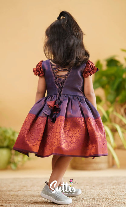 Raaga - Purple Shade And Maroon Tone Blended Silk Frock Kids-Suttis