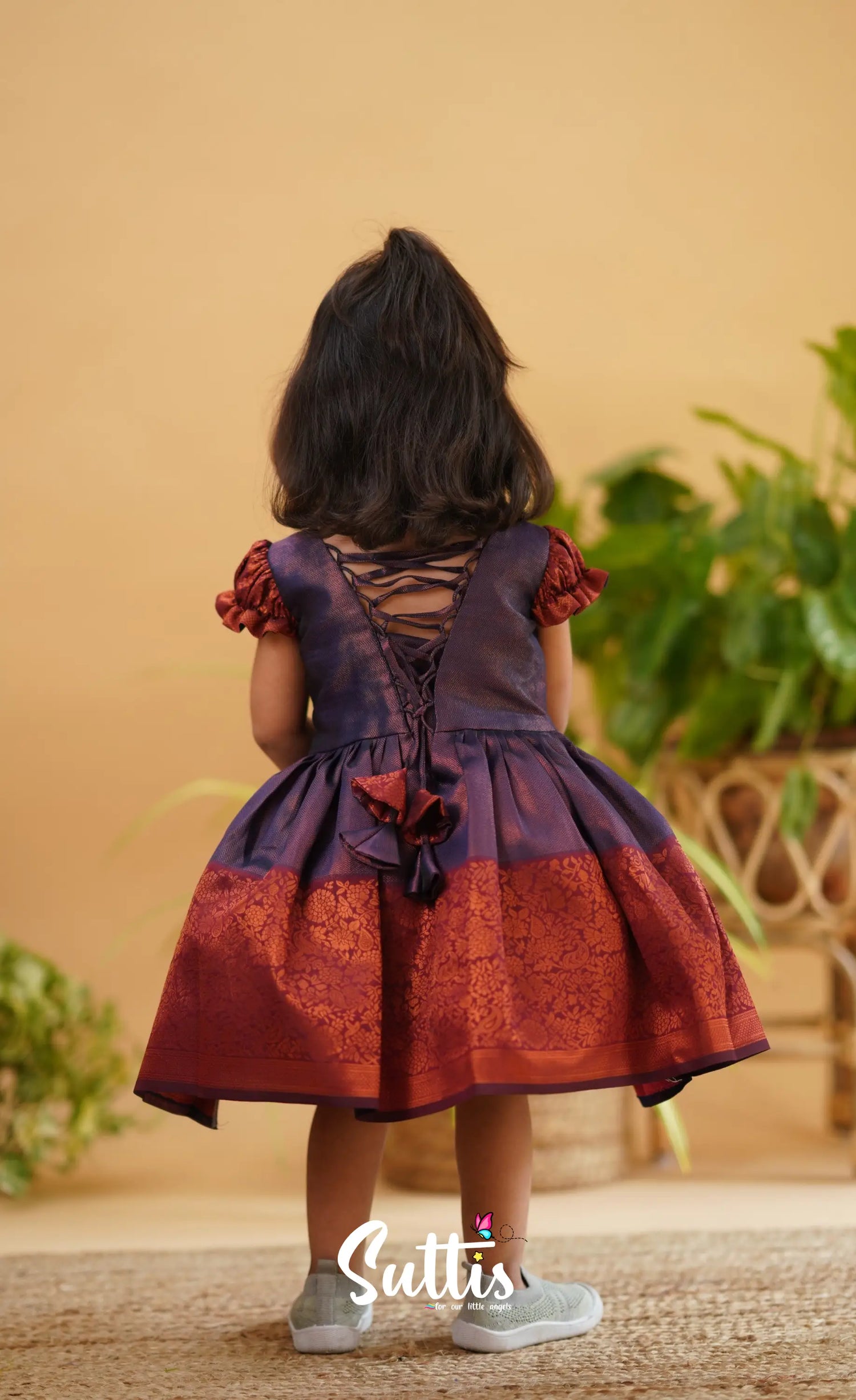 Raaga - Purple Shade And Maroon Tone Blended Silk Frock Kids-Suttis