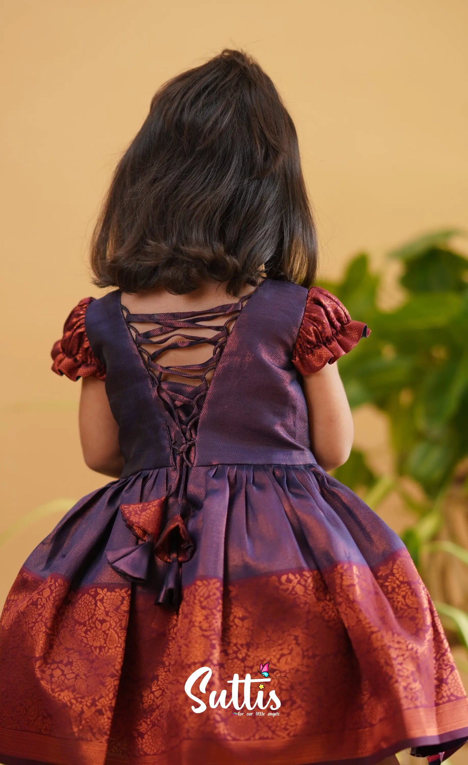 Raaga - Purple Shade And Maroon Tone Blended Silk Frock Kids-Suttis