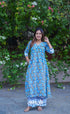 Priyo - Blue and White Jaipur Print Cotton A-line kurti and pant - salwar