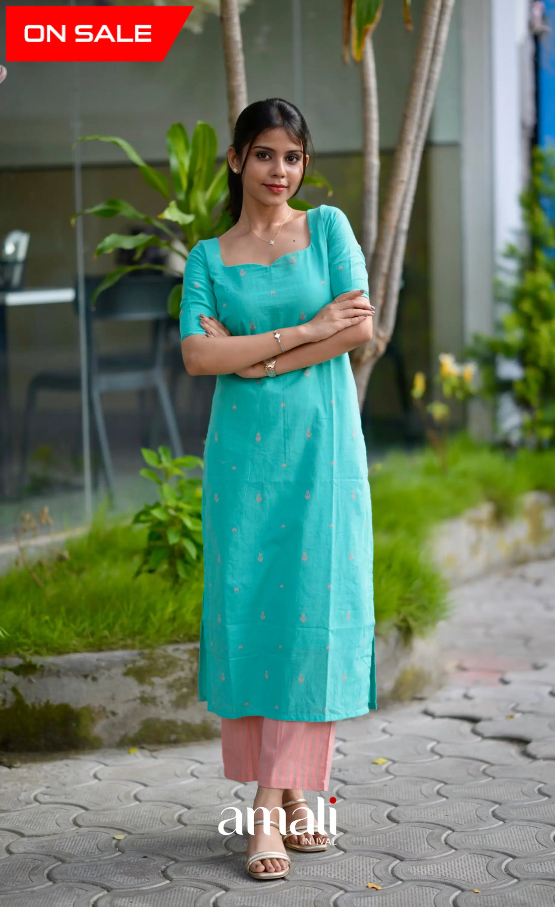 Priyo co-ord set- Teal Blue and Peach salwar