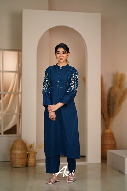 Prussian Blue Cotton Salwar Anarkalis