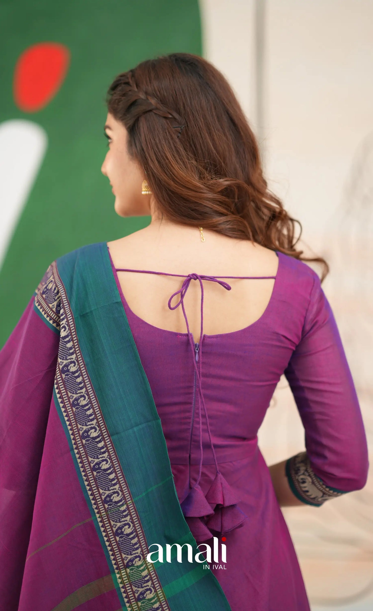 Purple and Deep teal Narayanpet Cotton Anarkali - Anarkalis