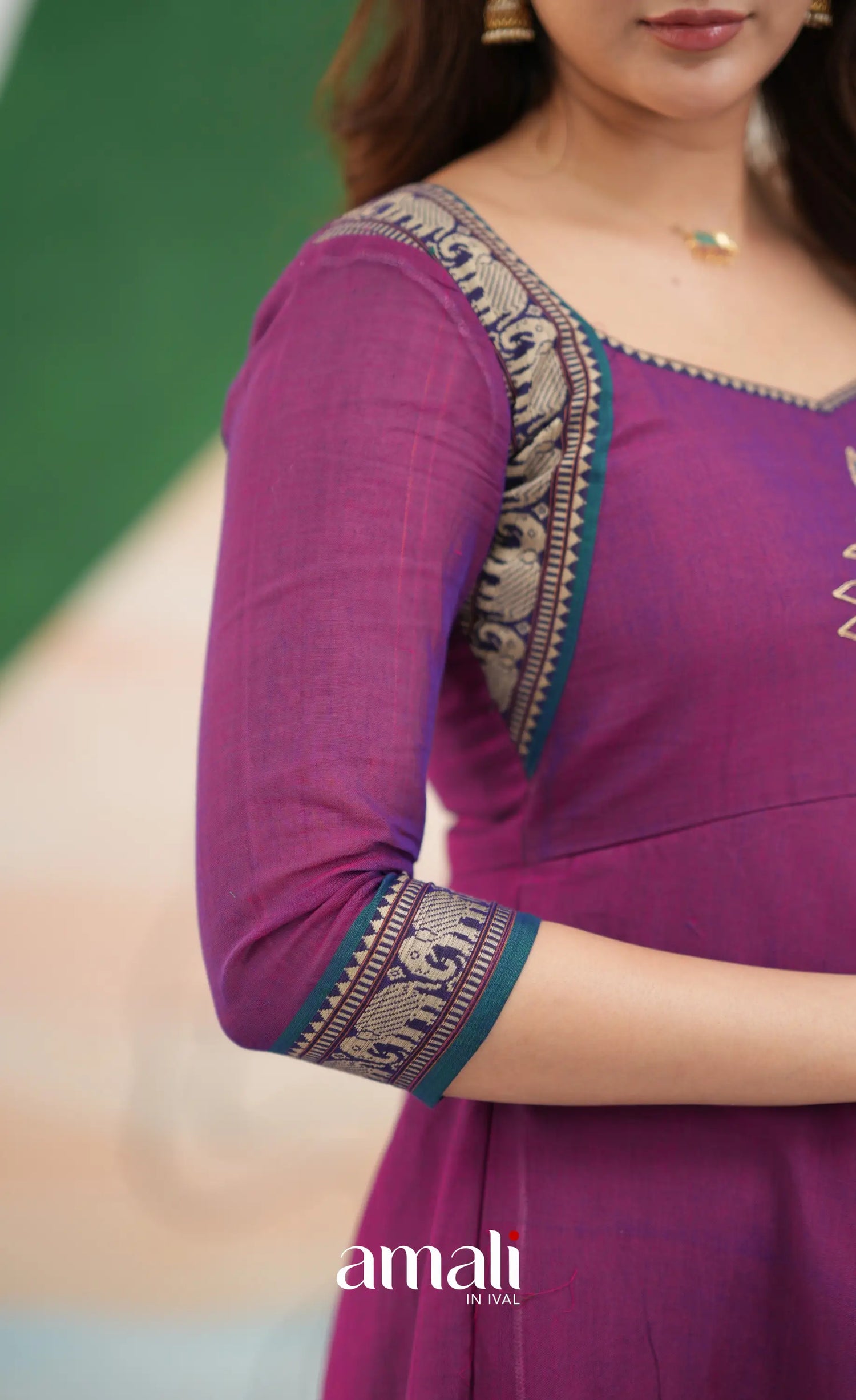 Purple and Deep teal Narayanpet Cotton Anarkali - Anarkalis