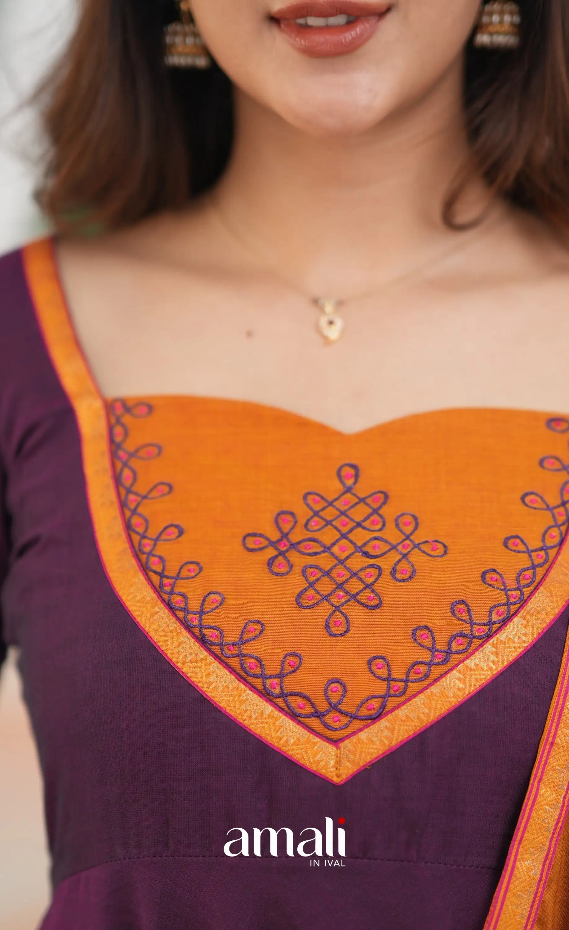 Purple and Mustard Orange Cotton Anarkali Anarkalis