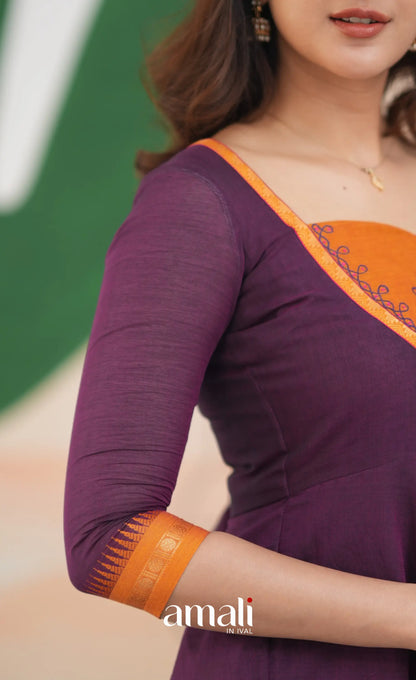 Purple and Mustard Orange Cotton Anarkali Anarkalis