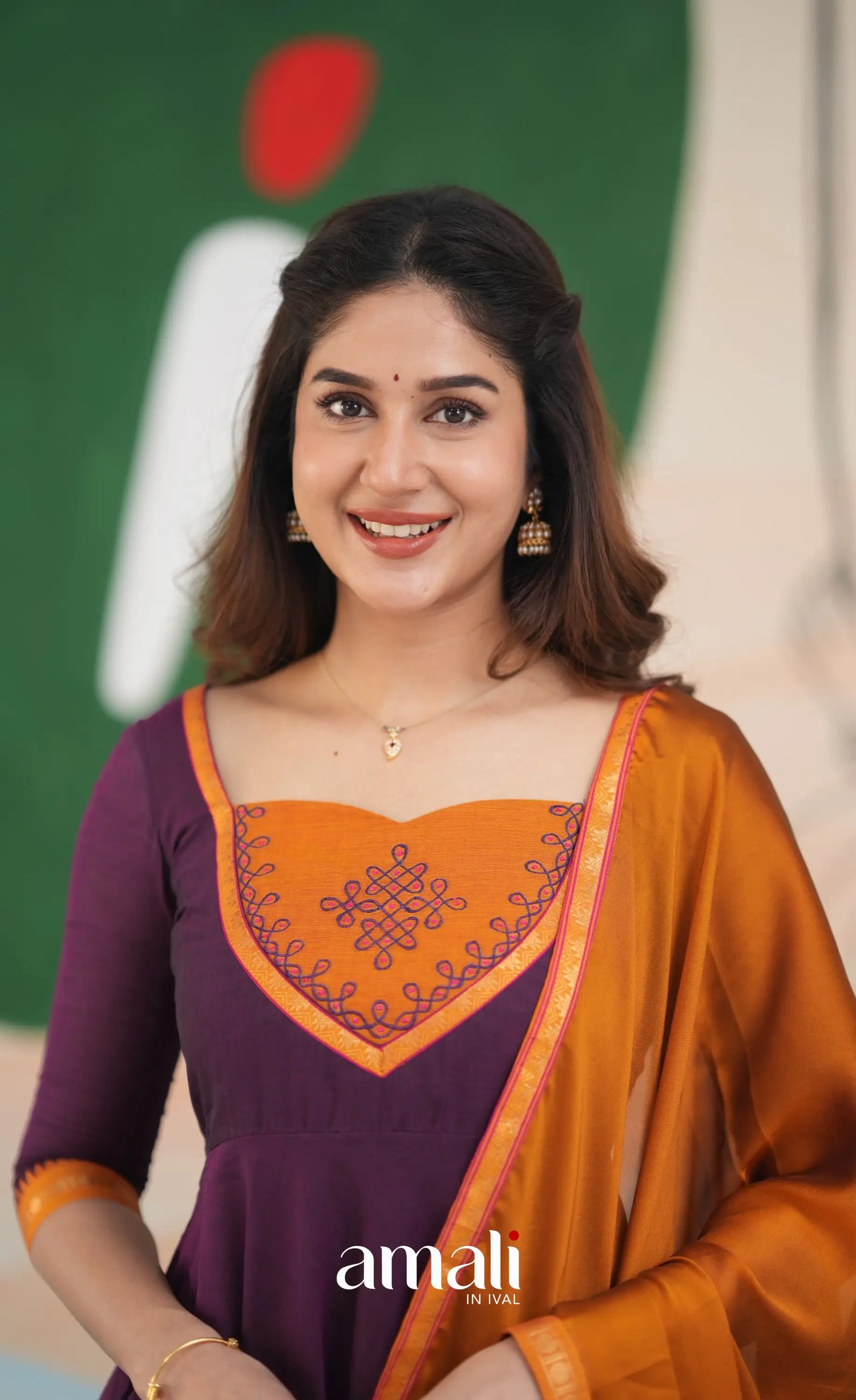 Purple and Mustard Orange Cotton Anarkali Anarkalis