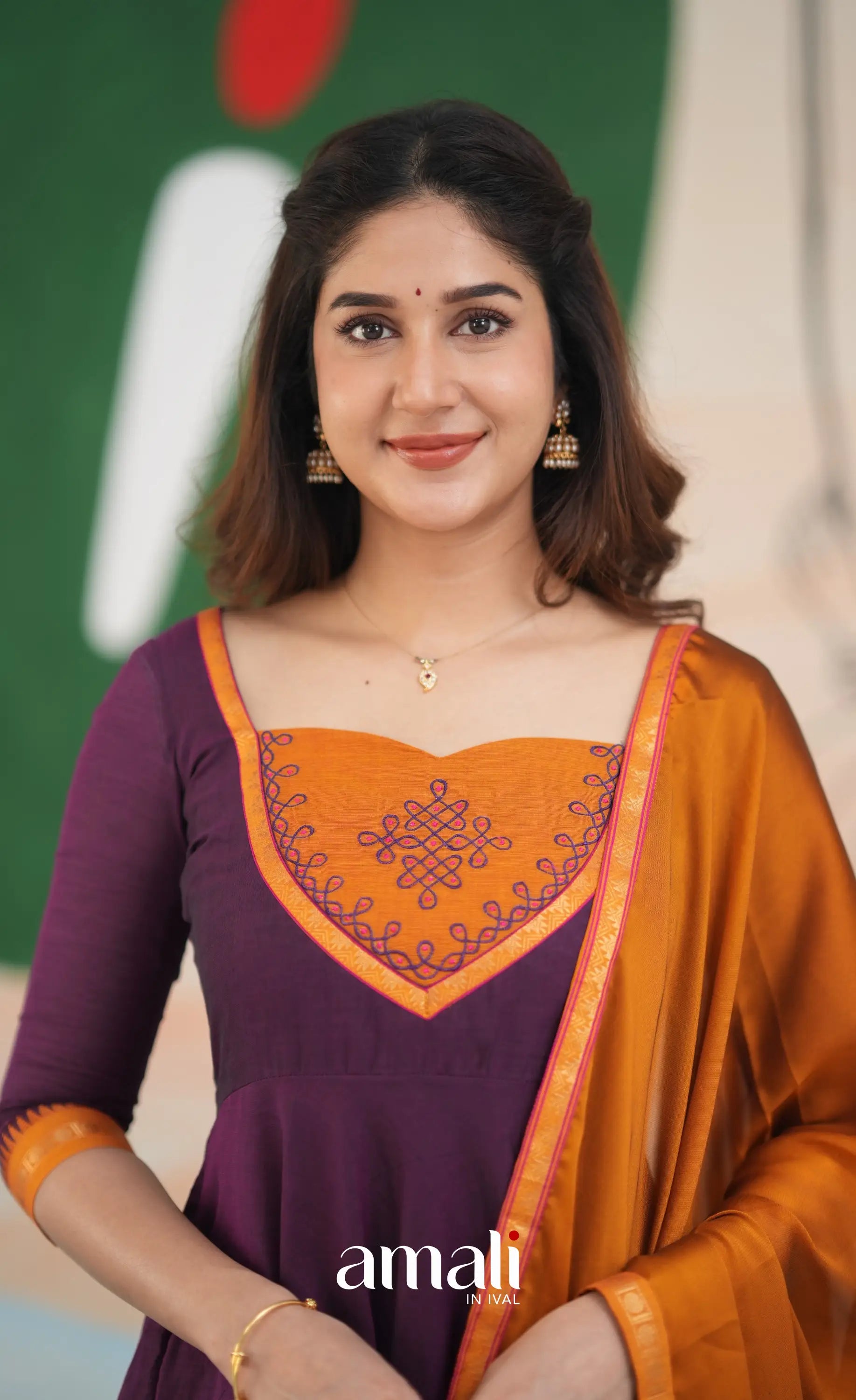 Purple and Mustard Orange Cotton Anarkali Anarkalis