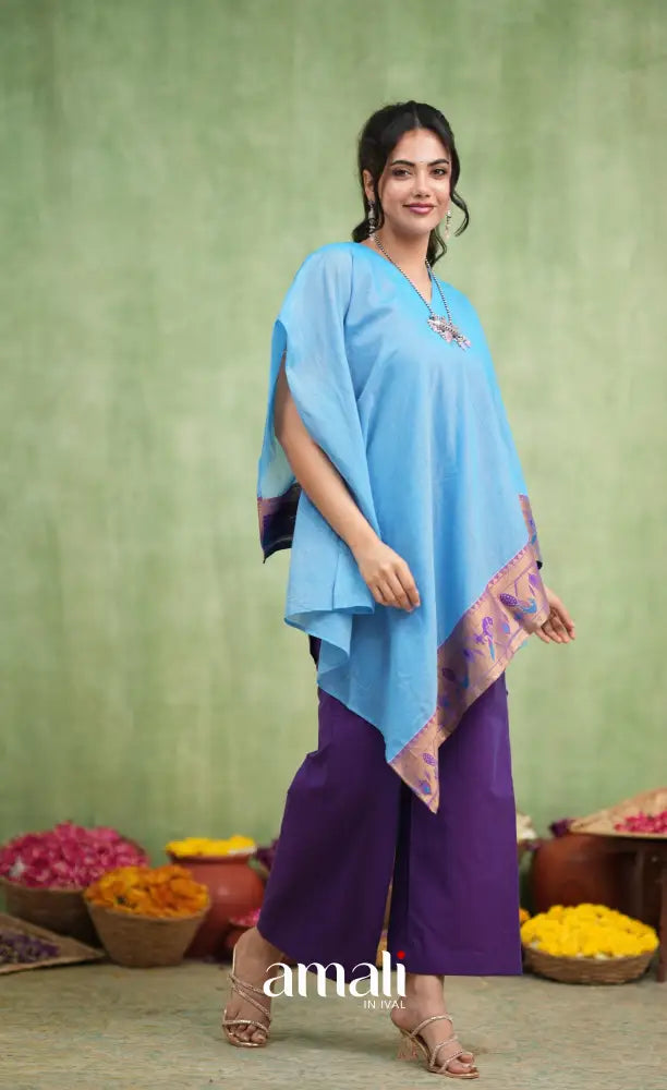 Purple and Sky Blue Kaftaan Set - salwar