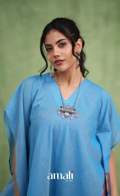 Purple and Sky Blue Kaftaan Set - salwar