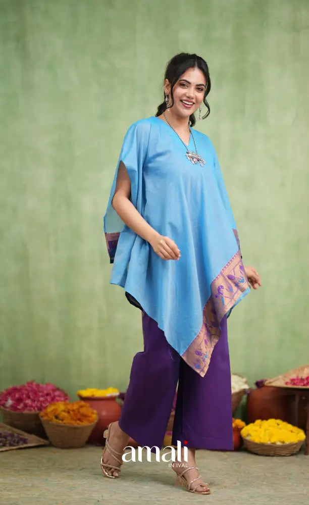 Purple and Sky Blue Kaftaan Set - salwar