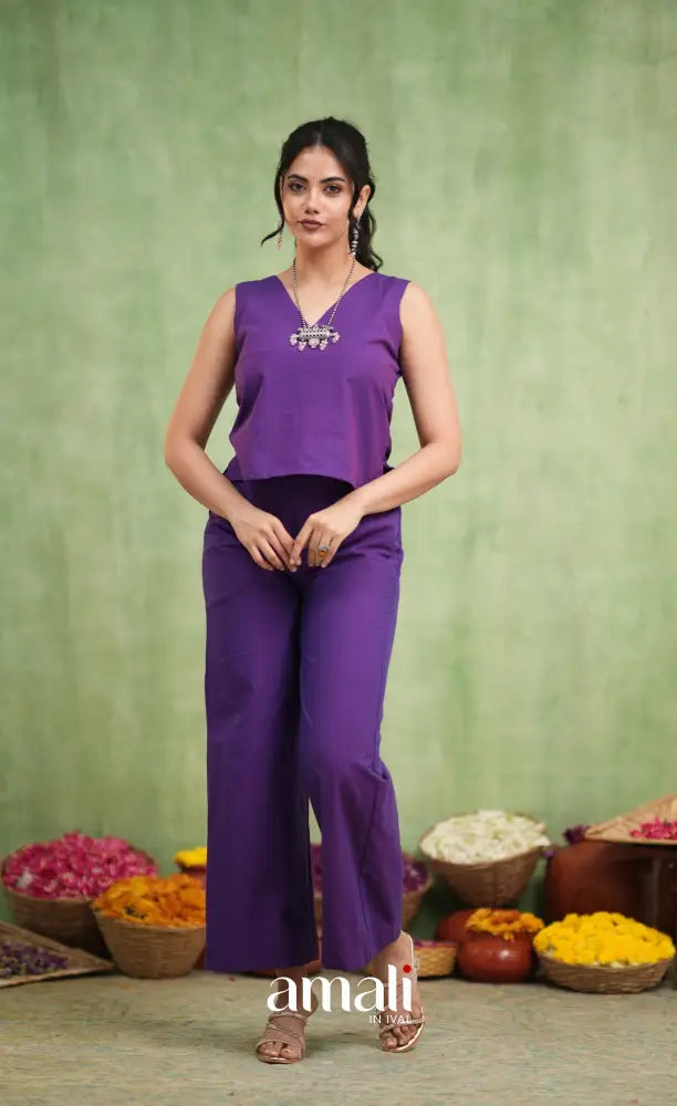 Purple and Sky Blue Kaftaan Set - salwar