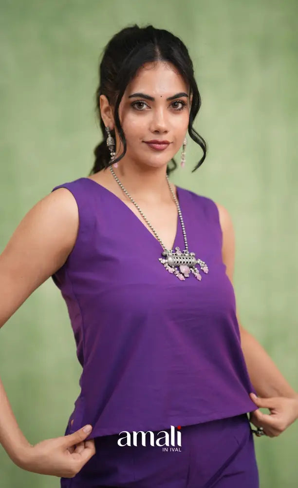 Purple and Sky Blue Kaftaan Set - salwar