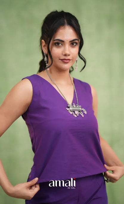 Purple and Sky Blue Kaftaan Set - salwar